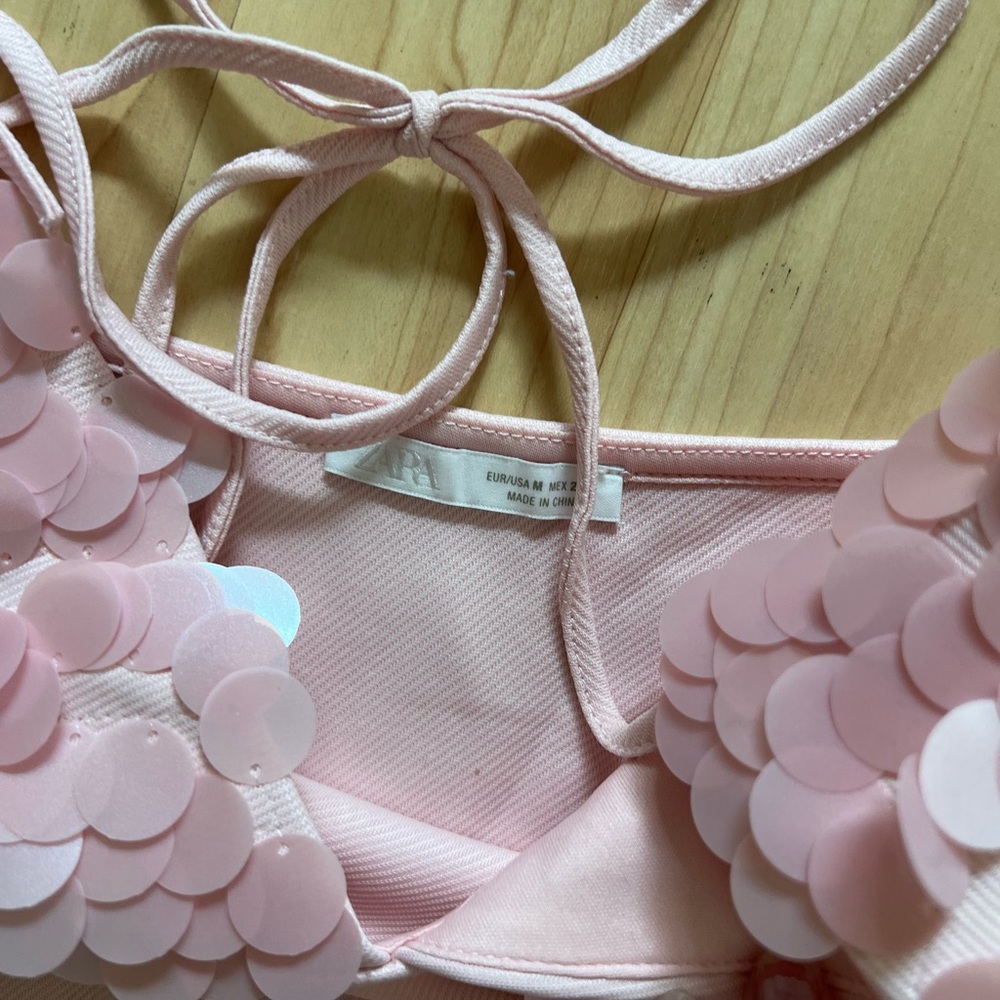 Pink Zara combined sequin tank top halter View 2